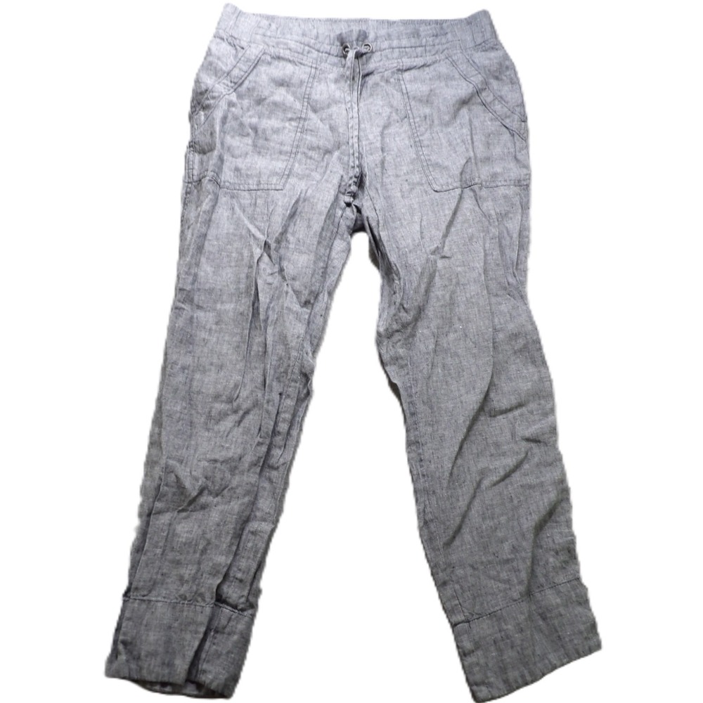 Athleta Cabo Crop Pants Drawstring Casual Woven Pockets 100% Linen Women 8 Gray